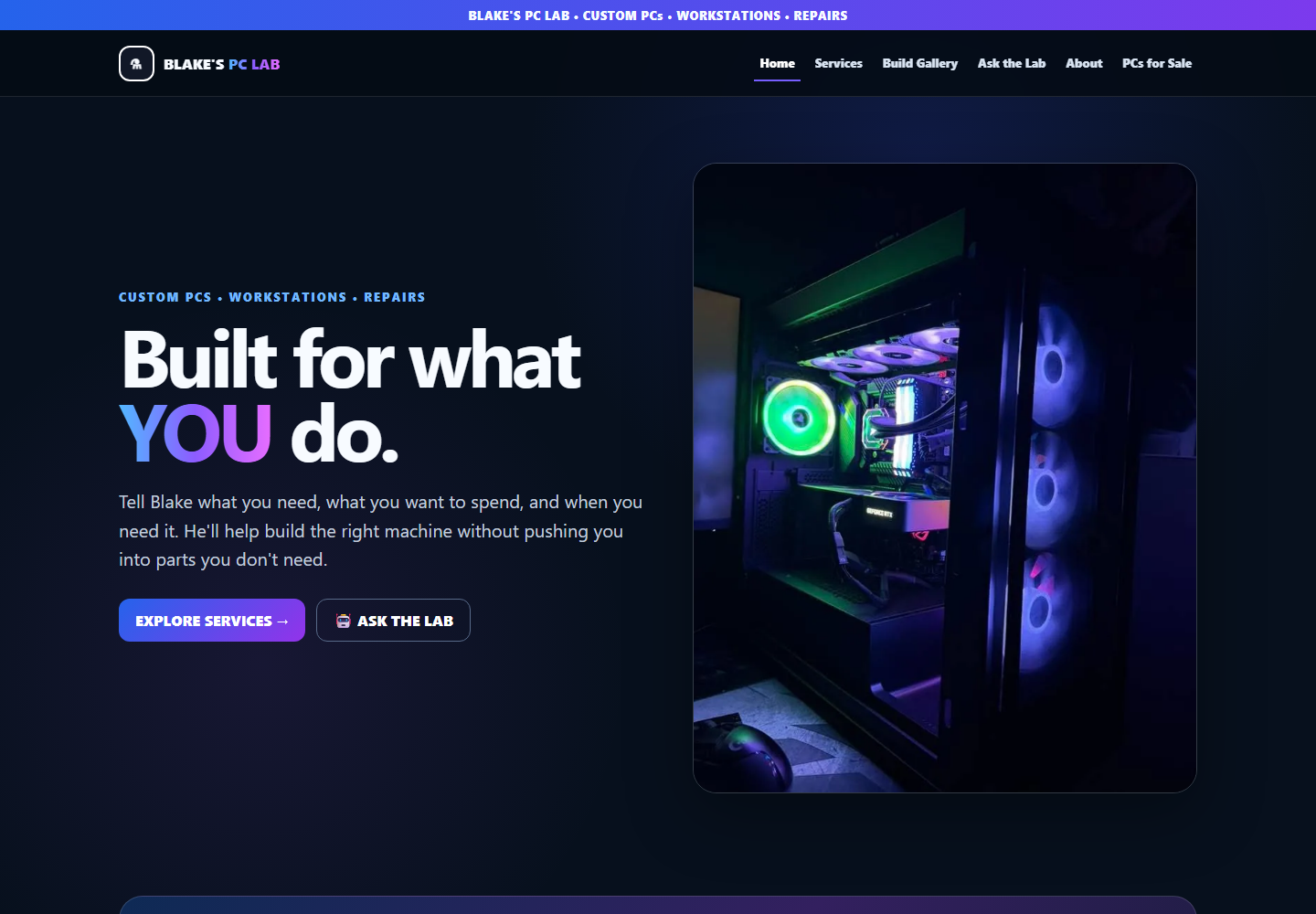 Blake's PC Lab live website homepage
