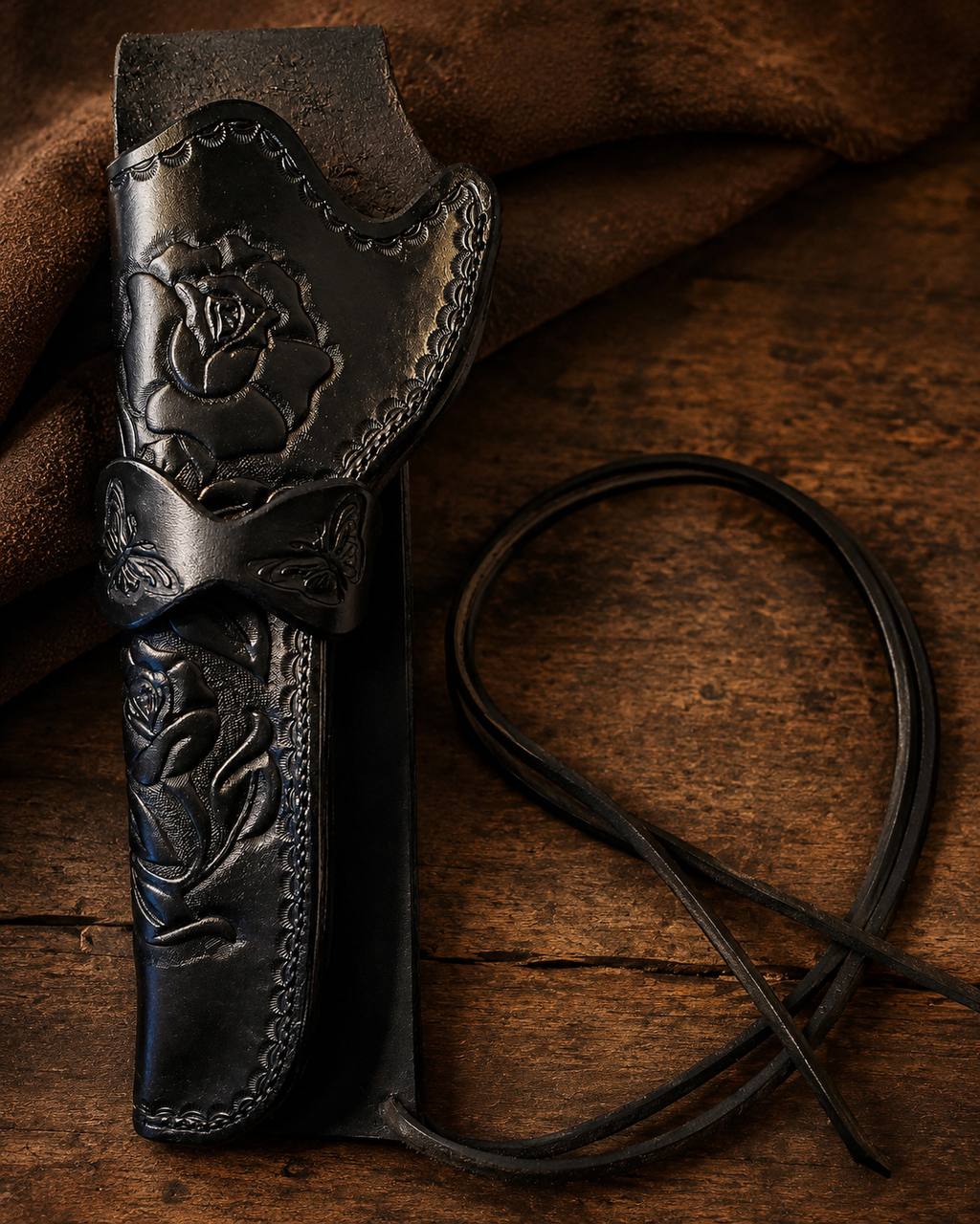 Black rose leather holster from the Trotter’s Leather project